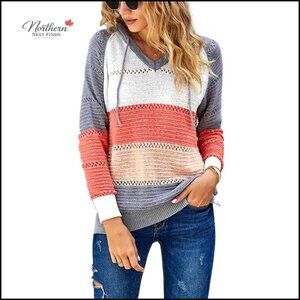 Long Sleeve Color Block Pullover Hoodie Sweater Casual Top Women's